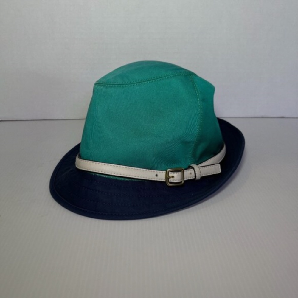 RARE COACH 1941 Fedora Hat Two Tone Blue/Green w/White Leather Belt Size M/L